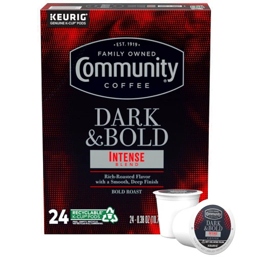 Community Coffee Dark & Bold Intense Blend 24 Count Coffee Pods, Compatible with Keurig 2.0 K-Cup Brewers, 24 count (Pack of 1)