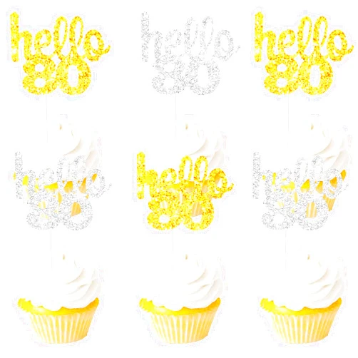 Lisimy 18PCS Hello 80th Cupcake Topper Picks for Happy Birthday Party Cheer to 80 Years Old Theme Party Decoration Supplies Celebrating Anniversary Gold silver Glitter