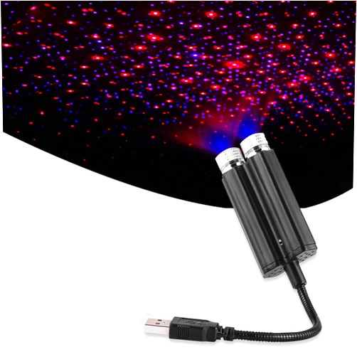 Flygun 1 PC USB Car Atmosphere Light, 360 Degree Rotatable Portable Vehicle Roof Light Replacement, Universal Romantic Automotive Night Light Decorations for Ceiling Bedroom Truck (Blue & Red)