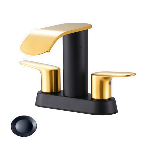 WOWOW Waterfall Bathroom Sink Faucets:WOWOW Bathroom Faucets Black and Gold,4 inch Centerset Bathroom Sink Faucet,2 or 3 Holes Two Handles Bathroom Faucet with Pop up Drain,Modern Lavatory Sink Faucet