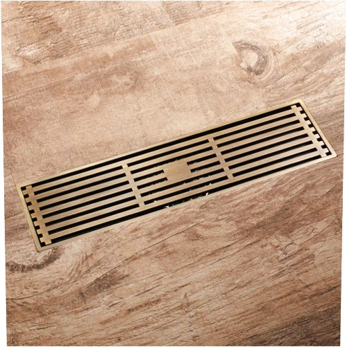 S_Home Linear Shower Drain 12 Inch with Removable Grate Brass Antique Rectangular Bathroom Floor Drain Strainers Bath Hotel Drain