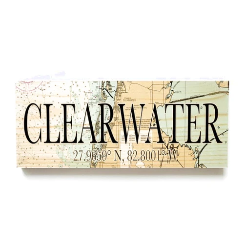 MapMom Clearwater Florida 3x9 Wood Coordinate Wall Hanging Sign; Shelfsitter | High Definition Ink Printed On Wood Home Décor Map | Ready to Hang | Perfect Gift for the Perfect Place