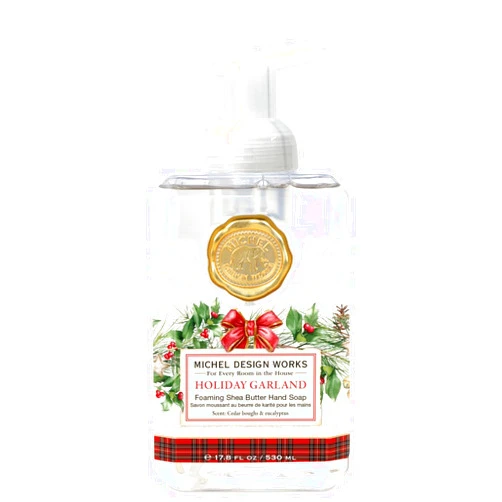 Michel Design Works Foaming Hand Soap, Holiday Garland, Beautiful Square Container with Pump