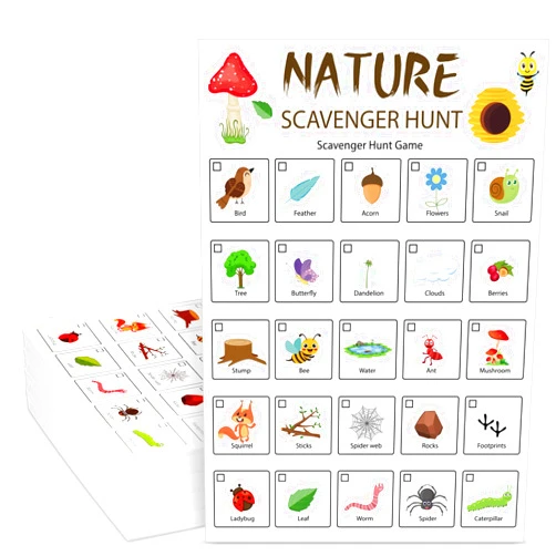 Hoolerry 30 Pcs Nature Scavenger Hunt for Kids Car Scavenger Hunt Cards Road Trip and Travel Activities Camping Scavenger Hunt Game Outdoor Indoor Seek Activity for Kids Adults(Nature)