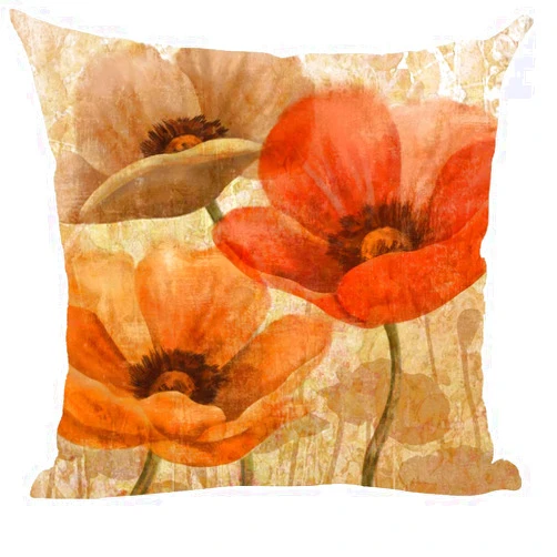 Ramirar Ink Painting Watercolor Retro Brown Orange Poppy Flowers Decorative Throw Pillow Cover Case Home Living Room Bed Sofa Car Cotton Linen Square 18 x 18 Inches