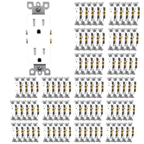 CML Hardware (100 Pack) CML 15 Amp Decor Wall Receptacle Outlet, Child-Safe Tamper Resistant (TR), 15A/125V, Standard Decorator Electrical Outlet, UL Listed, White