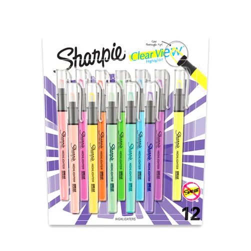 Sharpie Highlighter, Clear View Highlighter with See-Through Chisel Tip, Stick Highlighter, Assorted, 12 Count