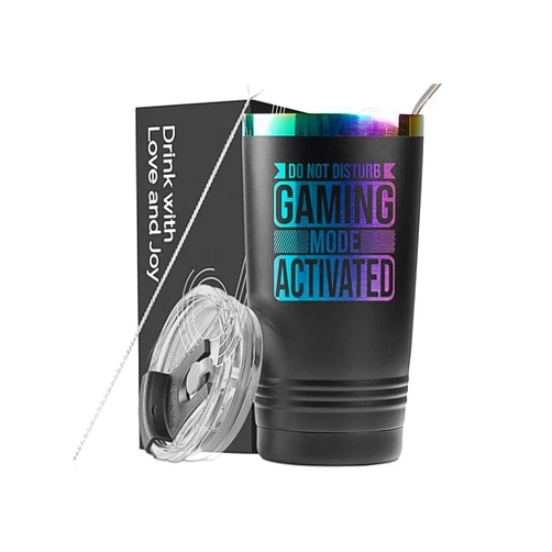 Onebttl Gamer Gifts for Gamer, Gaming Mug 20oz Stainless Steel Tumbler, Laser, Game Mode Activated