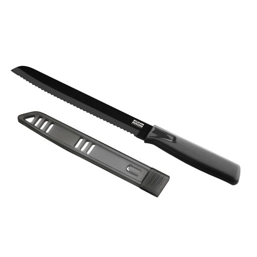 Kuhn Rikon COLORI Non-Stick Bread Knife with Safety Sheath, 7 inch/17.78 cm Blade, Black