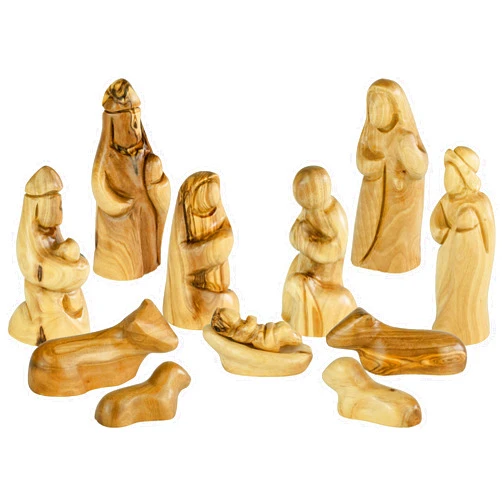 TREE OF LIFE REV. 22:14 Holy Land Olive Wood Faceless Nativity Set from Israel, 12 Piece Unique Indoor Wooden Nativity Scene, Jesus Mary & Joseph Holy Family in the Manger Figurines, Seasonal Home Décor Accent for Christmas