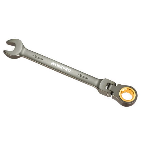 WORKPRO 13 mm Flex-Head Ratcheting Combination Wrench, Cr-V Constructed, Nickel Plating, 72-Tooth, 12 Point Design, Metric