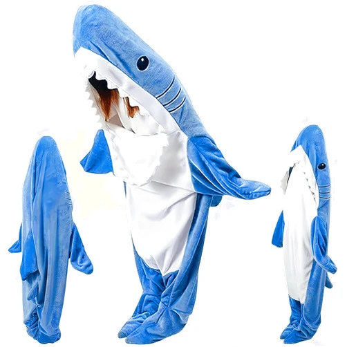 KoveYzao Shark Blanket Onesie for Adults, Wearable Shark Blanket Hoodie, Cozy Flannel Sleeping Bag, Cute and Funny One-piece Pajamas, One Size Fits All