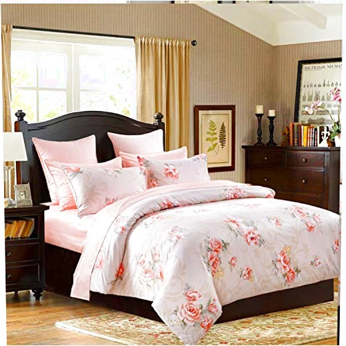 Brandream Luxurious Floral Bedding Duvet Cover Set Queen Size Farmhouse Chic Rose Girls Bedroom 100% Egyptian Cotton Duvet Quilt Cover Set Blush Pink 3-Piece(Comforter not Included)
