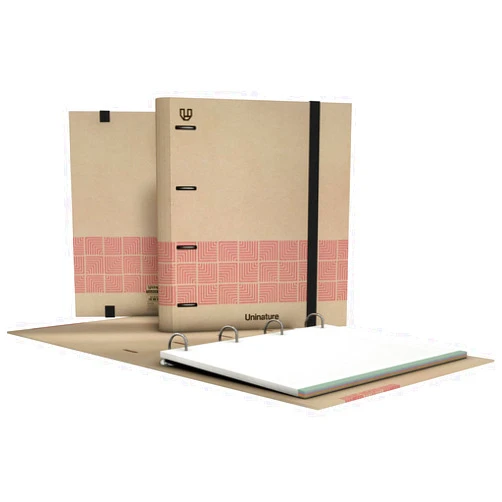 Unipapel | 4 Ring Binder Ecological A4 | Includes Refill 100 Recycled Sheets 90g | 5x5 Grids | Colour Bands | Uninature Concept Pink | FSC Certified | Carpebook