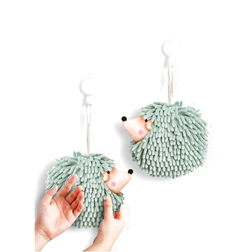 Sophie & Panda Fuzzy Ball Hand Towels (Set of 2) - Dry Your Hands conveniently with This Creative Hand Towel Hedgehog Decorative Towels for Bathroom (Pack of 2, Mint)