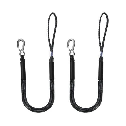 DockMoor Bungee Dock Lines for Boats Marine Mooring Lines Boat Rope for Docking with Heavy Duty Clip Accessories for Jet Ski, PWC, Pontoon, Kayak, SeaDoo, WaveRunner (black-2pack)