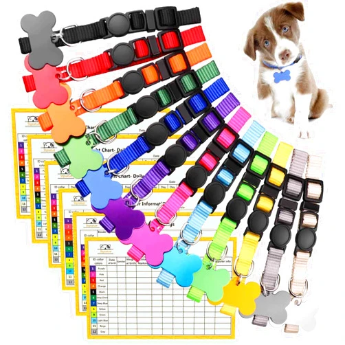 Stpiatue Upgraded Puppy Collars for Litter Puppy ID Collars Whelping Supplies Soft Nylon Breakaway Coloured Collars with 12 ID Tags and 6 Record Keeping Charts(M)