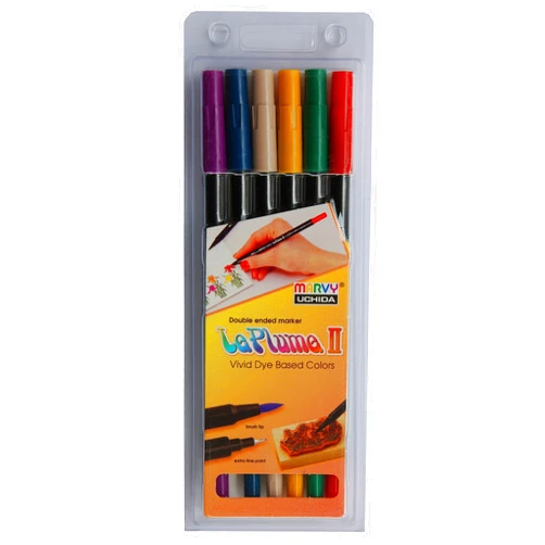 Uchida 1122-6G 6 Piece Modern Art Le Plume II Double Ended Marker Brush and Fine Point Set