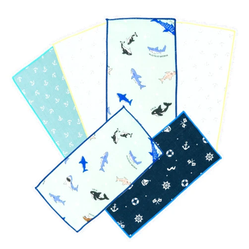 cluster Mini Handkerchief set For Kids, Assorted Cute Patterns, Soft Gauze Cloth Made in Japan, Set of 6,