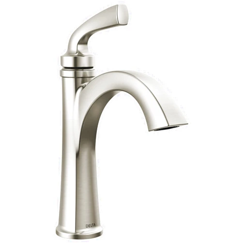 Delta Faucet Geist Single Hole Bathroom Faucet Brushed Nickel, Chrome Bathroom Faucets for Sink 1 Hole, Bathroom Sink Faucet, Drain Assembly Included, SpotShield Brushed Nickel 15864LF-SP