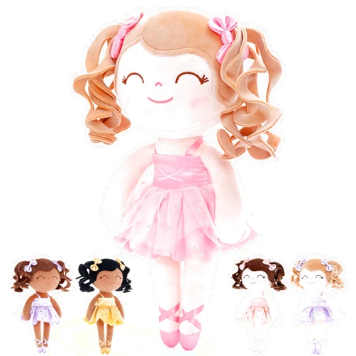 Gloveleya Baby Doll Gifts Plush Curly Hair Ballet Dolls Soft Girl Toys Pink 33CM