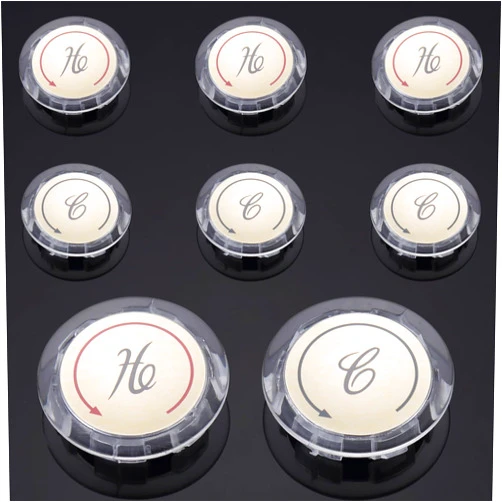 ZephyrJazz Replacement Hot and Cold Crystal Acrylic Faucet Knobs for Prime-Line MP54300 Universal Index Buttons, 1-5/16 in. Diameter, Clear Acrylic with Gold (4 Pack)