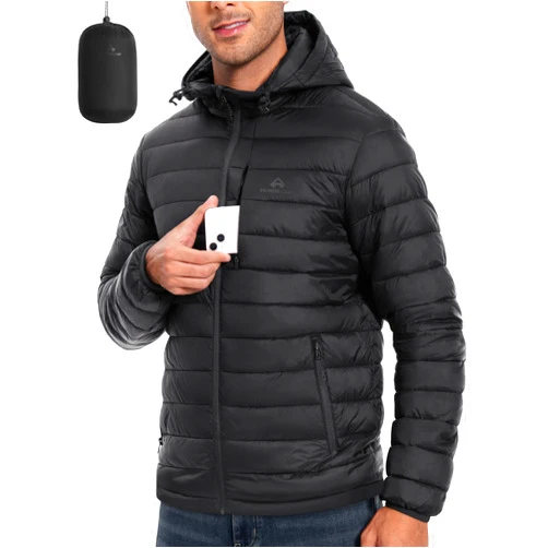 Pioneer Camp Men's Lightweight Packable Puffer Jacket with Hood Warm Puffy Winter Jacket Coat Insulated for Ski Hiking Travel