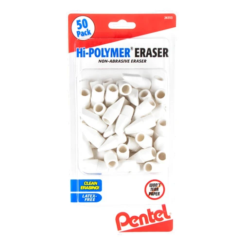 Pentel® Hi-Polymer® Eraser Caps, White, Pack of 50