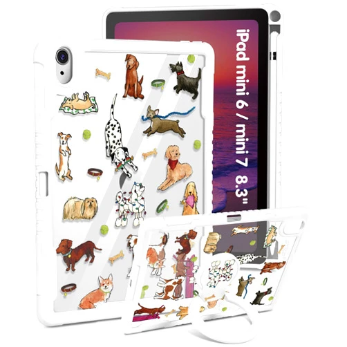Uppuppy for iPad mini 7 A17 Pro 2024/Mini 6 2021 Case 8.3 Inch - Women Girls Cute with Stand & Pencil Holder Cover Dogs Kawaii Design Girly Puppy Protective Hard Funda for iPad mini 7th/6th Gen
