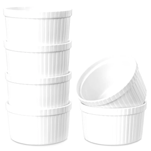 MALACASA Ramekins 8 oz Oven Safe, White Porcelain Creme Brulee Souffle Ramekins Set of 6, Ceramic Custard Cups for Baking, Dishwasher and Oven Safe, Series RAMEKIN-DISH