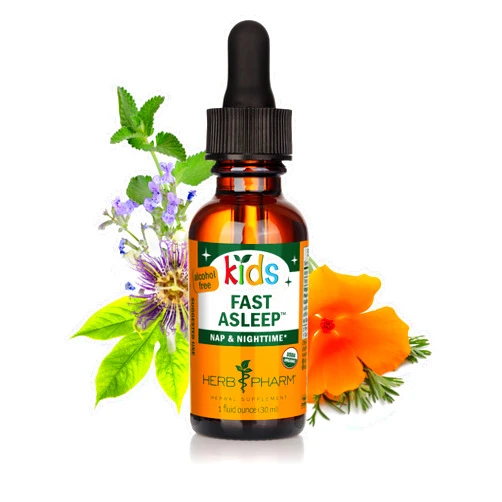 Herb Pharm Kids Fast Asleep – Tasty, Organic, Alcohol-Free Kids Sleep Support Herbal Extract With Lemon Balm, California Poppy & Passionflower, Soothes Nap & Nighttime Transitions, Vegan, 1 Oz