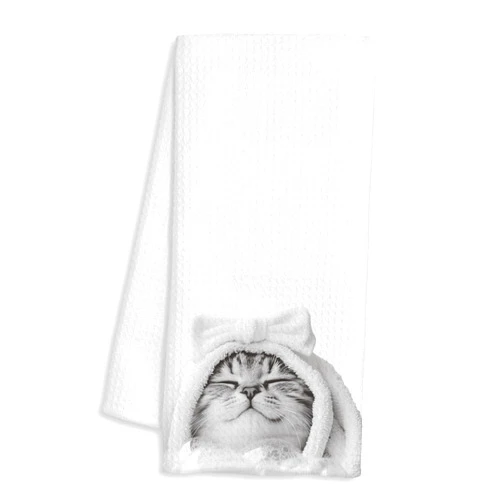 BAYOGITA Cute Bow Cat Decor Bathroom Hand Towels Gifts- Cat Lover Gifts, Funny Bow Animal Kids Bathroom Towel, Funny Cute Animal Hand Towels for Restroom Decor, 16×24 Inch
