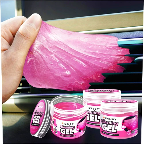 FiveJoy Car Cleaning Gel Universal Cleaning Putty for Car Interior, Reusable Auto Cleaning Slime Car Cleaning Supplies for Car Vent, Keyboard Cleaner Pink 3Pack