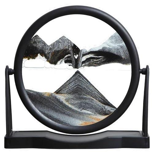 KPNUWN Moving Sand Art, Round Glass Quicksand Painting, Sand Art Liquid Motion Picture, 3D Hourglass Deep Sea Sandscape for Desktop Home Office Decor (8 Inch Gray)