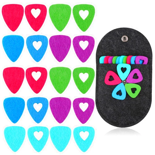 Mozeat Lens 20 Pieces Felt Ukulele Picks Felt Heart Shape Pick with Pick Holder Case Multicolored Felt Thumb Picks Easy Grip Cute Ukulele Picks for Bass, Ukulele, Guitar, Hollow