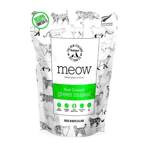 The New Zealand Natural Pet Food Co. Meow Freeze Dried Cat Treats - New Zealand Green Mussel, High Protein, Healthy Cat Snacks and Toppers, All Natural for All Life Stages, 1.76 oz