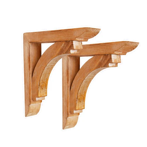 American Art Decor Small Distressed Carved Wood Decorative Corbels Wall Mounted Shelf Brackets Vintage Antique Victorian Rustic Farmhouse Shabby Chic Decor, Natural, Set of 2, 6.6