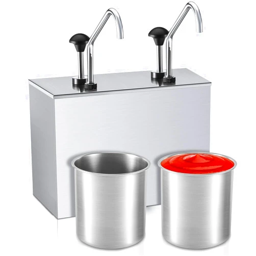 Lasnten Condiment Pump Ketchup Sauce Dispenser 3.7 Quart Stainless Steel Syrup Station Container for Salad Jam Seasoning (3.7 Quart x 2)