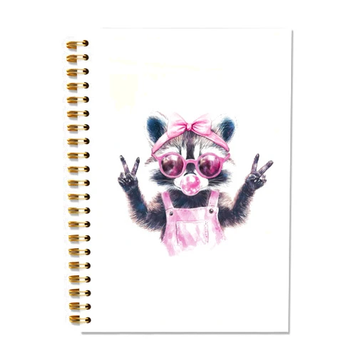 DOFQZ Cute But Feral Trendy Funny Pink Raccoon Spiral Notebook Journal for Work School, Preppy Coquette Bow Raccoon Notebook Gift for Women Lovers, 5.5 x 8.3 Inches