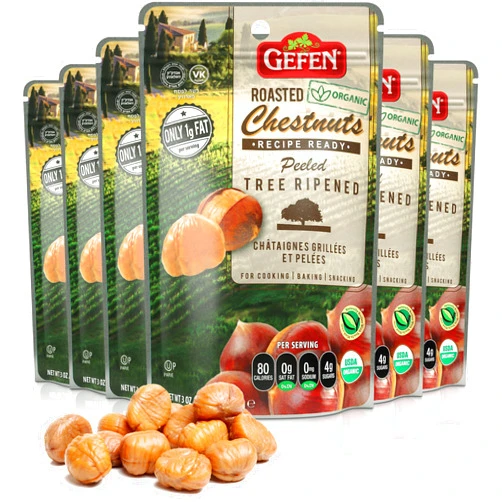 Gefen Organic Whole Peeled and Roasted Chestnuts, 3oz (6 Pack) | Chestnuts Peeled and Ready to Eat | Great for Cooking & Baking | Gluten Free | Kosher