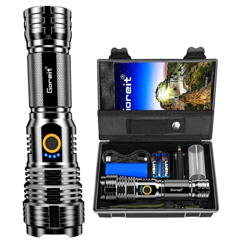 Goreit Flashlights LED High Lumens Rechargeable, Goreit 950000 Lumens XHP70.2 Super Bright Flashlight, Flash Light Battery Powered, Powerful Handheld Flashlight with holster for Emergency Camping Hiking Gift