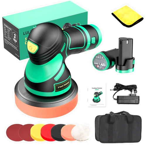 LULYDAY Cordless Buffer Polisher, 5 inch Car Buffer Polisher with 12mm Random Orbital, w/ 2 X 2.0Ah Batteries, 7 Variable Speed Dual Action Buffer Polisher for Car Detailing/Waxing/Polishing