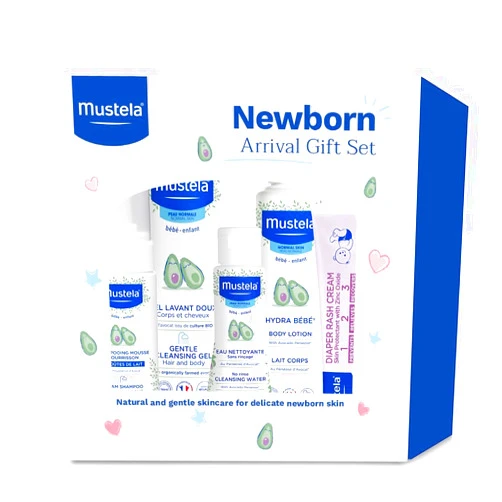 Mustela Newborn Arrival Gift Set - Baby Skincare & Bath Time Essentials - Natural & Plant Based - 5 Items Set