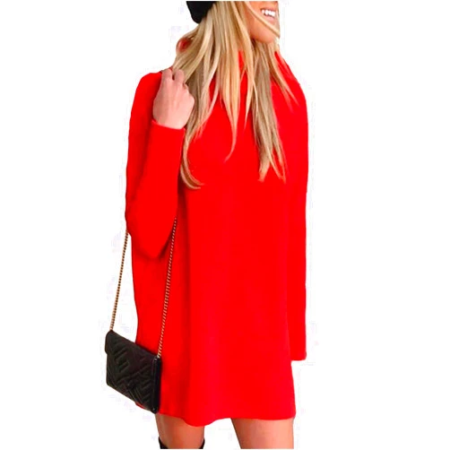Generic Andongnywell Women's Long Sleeve Slim round neck Sweater Loose Knit Pullover Tops Slouchy Tunic Mini Dresses