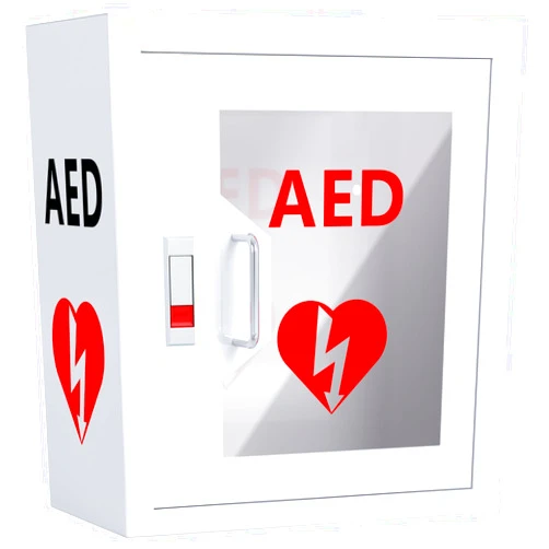 NLShan Wall-Mounted AED Cabinet, Metal Steel Plate Storage Cabinet with Snap Lock, Fits All Brands Cardiac Science, 14.2 x 7.8 x 15.7 Inch