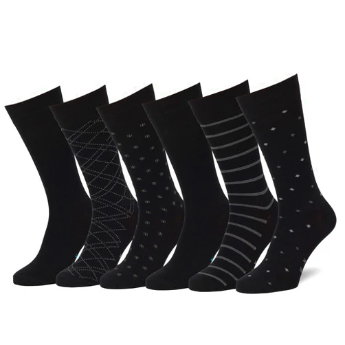 Easton Marlowe Mens Dress Socks 6 Pack Classic Cotton Dress Socks for Men - Patterned Socks 10-13 6 Pairs, Black - Light Gray/Silver Hues