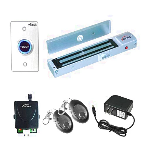 Visionis VS-7455 One Door Access Control Outswinging Door 600lbs Electromagnetic Lock Kit with Wireless Receiver and Remote Magnetic Lock System with VIS-7005 LED Push to Exit Button