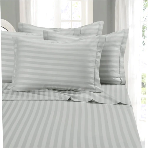 Elegant Comfort Softest and Coziest 6-Piece Sheet Set - 1500 Premium Hotel Quality Microfiber - Deep Pocket, Wrinkle Resistant 6-Piece Damask Stripe Bed Sheet Set, Queen, Silver