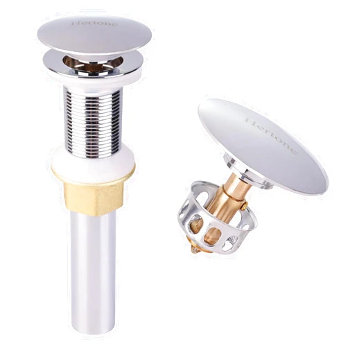 XSCQ Hertone Bathroom Sink Drain Stopper Without Overflow, Pop Up Sink Drain with Detachable Strainer Basket, Sink Stopper for Vessel Sink Lavatory Vanity and Basin, Made of All Metal