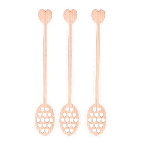 ELINP 3pcs Wood Honey Dipper Heart, Pattern Chinese Cherry Wooden Mixing Stirrer Kitchen Tableware for Home, Coffee, Shop, Office, Restaurant